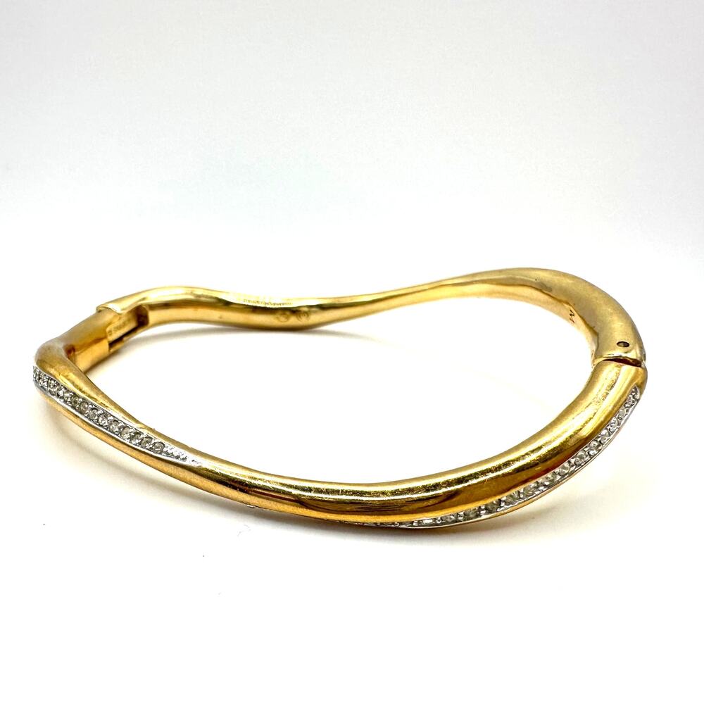 Swarovski gold plated clear Austrian crystals wavy hinged bangle bracelet